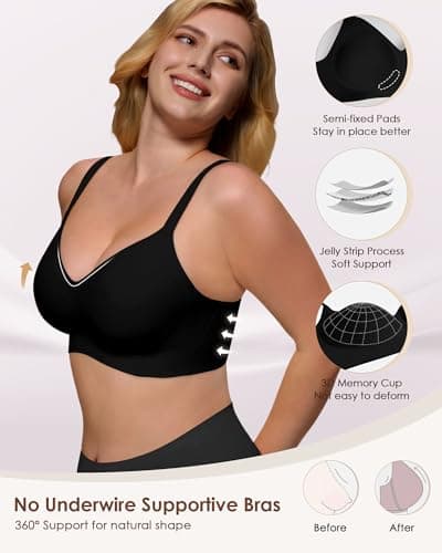 As Fairy Wireless Push Up Comfort Bra for Women with Soft Support Seamless Stretch Full Coverage Everyday Bras Black 34D - Thumbnail 2