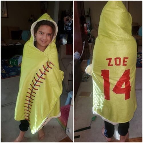 ROSLILY Personalized Softball Hooded Blanket Game Day Custom Hooded Fleece Blanket with Name Softball Wearable Throw Blanket University Team Blanket Gift for Sports Fans Kids Adult Graduation, Yellow - Thumbnail 4