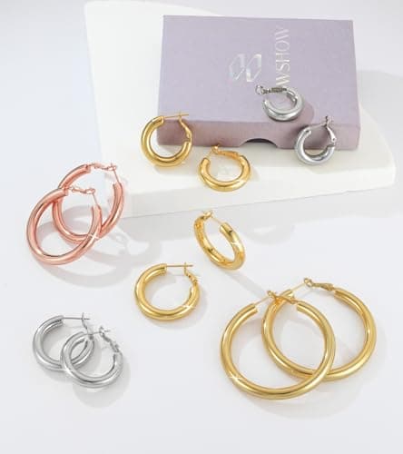 wowshow Silver Hoop Earrings for Women Chunky Silver Hoops Thick Hollow Tube Lightweight Earrings for Mother Birthday Gifts 50MM - Thumbnail 5