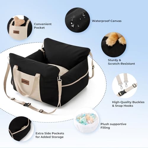 ZOMISIA Dog Car Seat for Small to Medium Dogs - Waterproof Pet Booster Seat with Clip-On Safety Leash, Carrier for Puppy up to 25 lbs, Memory Foam Filling & Adjustable Buckles, Green Houndstooth - Thumbnail 5