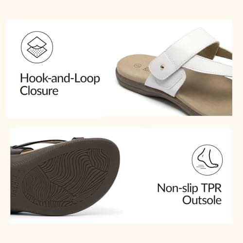 Rihero Orthopedic Sandals for Women Arch Support Flip Flops Comfortable Dressy Thong White Flat Sandals for Summer Beach Vacation Size 6.5 - Thumbnail 4