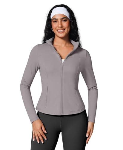 BRXL Womens Workout Zip Up Jackets Slim Fit Yoga Jacket Fitted Gym Jackets for Women with Pockets Lead Grey M - Image 1
