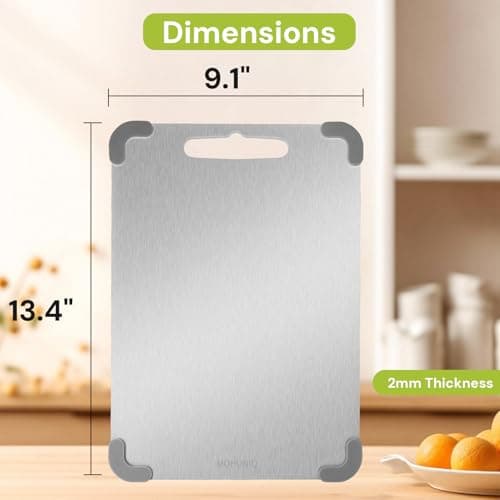 MOHUNIQ Stainless Steel Cutting Boards for Kitchen, Dishwasher Safe Steel Chopping Board, Double Sided Non Plastic Metal Cutting Board, 13.4" × 9.1" - Thumbnail 5