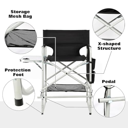 JXUFDHO Makeup Chair for Makeup Artist 41'',Tall Directors Chairs Foldable with Side Table Cup Holder Storage Bag and Footrest, Folding Chair Makeup Chair for Clients 400lbs Capacity - Thumbnail 4