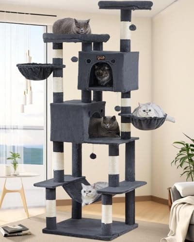 Large Cat Tree Tower for Indoor Cats Adult, 74.8 Inch Tall Large Multi-Level Tree Towers with Scratching Posts, Condo, Hammock, Bed for Big Cats, Modern Cat Trees Furniture Heavy Duty (Dark Gray) - Image 1
