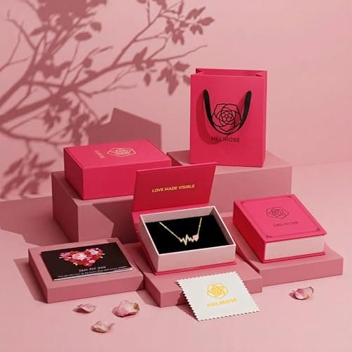 Helirose Heartbeat Heart ECG Pendant Necklace for Women, Dainty 18K Gold Plated Jewelry, Hand-set Cubic Zirconia, 19" Adjustable Chain, Mother's Day, Graduation, Anniversary, Daughter & Birthday Gifts (Pink) - Thumbnail 6