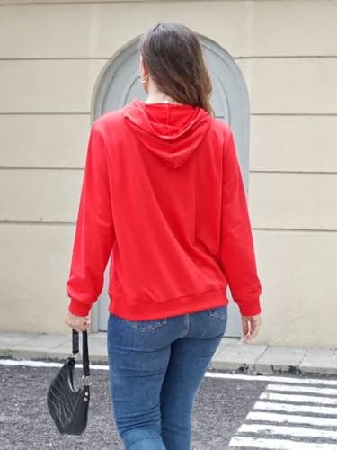 STOLKISS Women Casual Hoodies Pullover Lightweight Thin Athletic Sweatshirt Tops Jack Loose Long Sleeve Design with Pocket Red - Thumbnail 5