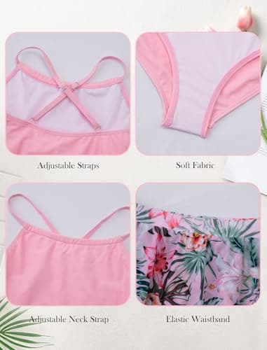 Seanrui Bathing Suits for Teens Girls One Piece Swimsuits Size 7 Tankini Swimwear Set with Adjustable Strap - Thumbnail 3