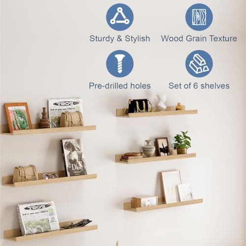 Mifurn Wall Shelves for Living Room, Nursery Book Shelves Black Bathroom Shelves Over Toilet Floating Shelves for Wall, Modern Wood Storage for Bedroom, Kid's Room, Kitchen, 24inch, Set of 6 - Thumbnail 5