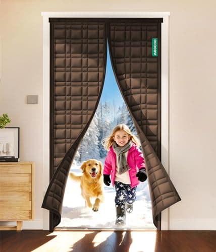 AEOCOO Thermal Door Curtain, Fit Size up to 36 x 80 Inches, Magnetic Insulated Door Curtains for Doorway/Front/Back/Basement, Oxford Cover with Thick Cotton to Keep Warm Winter, Brown, Rectangle - Image 1