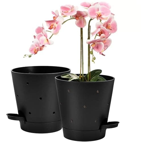 Vanslogreen Orchid Pots with Holes, 6 Inch Self Watering Orchid Pot 2 Pack Plastic Plant Pots for Orchid, Flower (Black) - Image 1