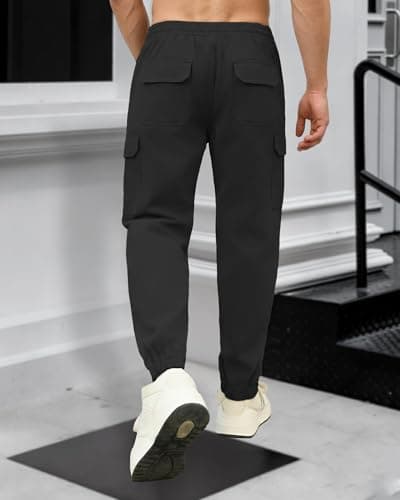 DISLANBO Mens Jogger Pants Casual Lightweight Cargo Pants Drawstring Elastic Waist Tapered Leg Pants with Pockets Black S - Thumbnail 6