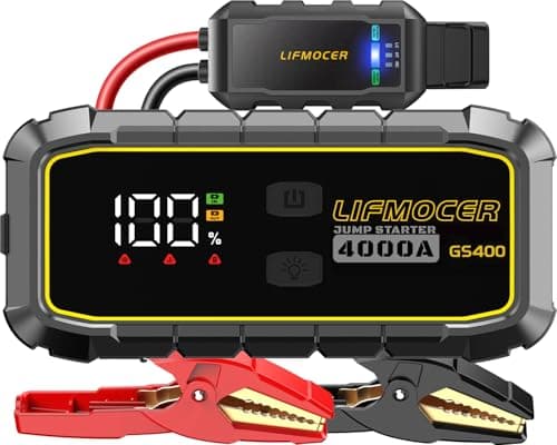 LIFMOCER GS400 Jump Starter - 4000A Car Battery Jump Starter for Up to 12.0L Gas and 10.0L Diesel Engines, 12V Portable Jump Box with Storage Case USB Quick Charge, and LCD Display - Image 1
