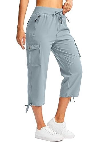 Soothfeel Women's Cargo Capris Pants with 6 Pockets Lightweight Quick Dry Travel Hiking Summer Pants for Women Casual (Light Grey, S) - Image 1