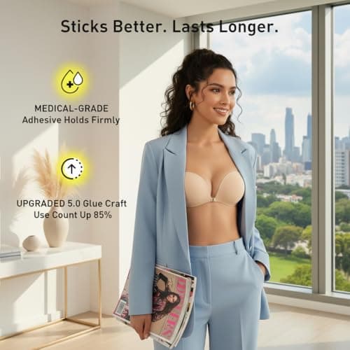 newlashua Invisible Push Up Sticky Bra, Silicone Adhesive Strapless Backless Bra & Reusable Nipple Covers for Women (US, Cup Band, D, Nude01) - Thumbnail 3