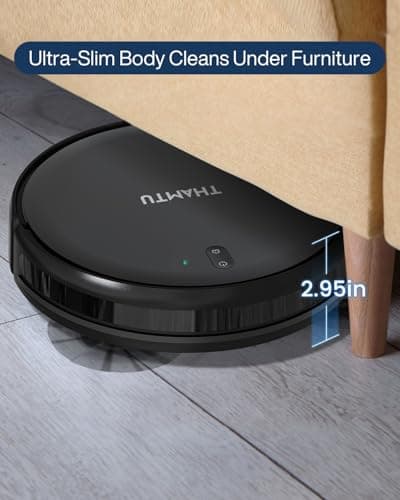 Thamtu Robot Vacuum Cleaner, Super Thin, Powerful Suction Vacuum Robot, Self-Charging Robotic Vacuum Cleaner, Cleans Hard Floors to Low-Pile Carpets, Black - Thumbnail 3