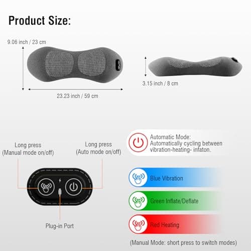 3-in-1 Electric Lumbar Support Pillow with Heat & Massage, Ergonomic Memory Foam Lower Back Massager for Pain Relief Deep Tissue, Smart Air Lift Technology, Ideal for Car/Bed/Sleeping/Office Chair - Thumbnail 6