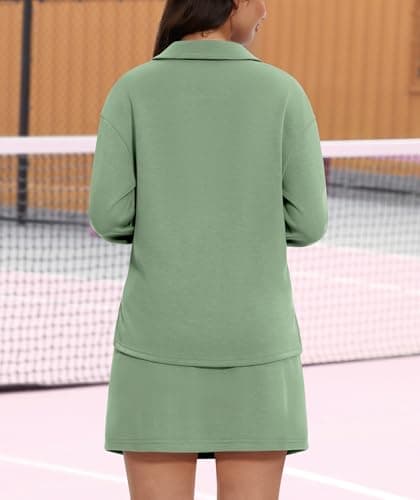 Casly Lamiit Womens 2 Piece Skort Sets Tennis Skirt Outfits Workout Lounge Set Sweat Suit Sweatshirts Trendy Spring Matching Gym Tracksuit Bean Green Petite XS - Thumbnail 5