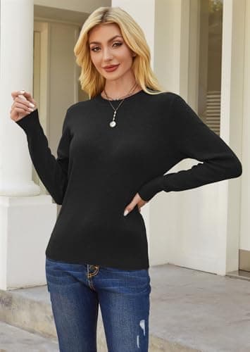 GKBK Womens Sweaters Wool Blend Crew Neck Lightweight Loose Fit Pullover Black Long Sleeve Fall Tops Business Casual Outfits 2025 Trendy - Thumbnail 3