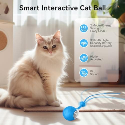 Interactive Cat Toys Ball for Indoor Cats Fast Rolling on Carpet, Chirping & Motion Activate Cat Toys, Slow/Nromal/Fast Mode, ON/Off Sound - Thumbnail 5