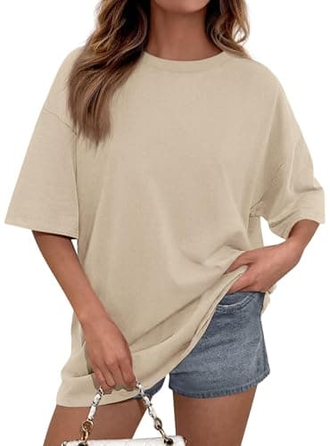 PRETTYGARDEN Womens 2026 Spring Going Out Tops Casual Short Sleeve Crewneck Loose Fit Basic Oversized T Shirts Summer Outfits (Apricot,XX-Large) - Image 1