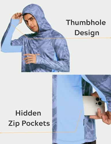 COOrun Men's Hooded Sun Shirt with Mask - Long Sleeve UPF 50 Rash Guard Cooling Hoodie for Fishing and Hiking - Navy Blue - Thumbnail 5