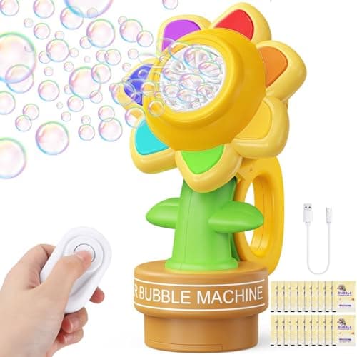 Yunaking Bubble Machine Wands Kids Toys: Remote Control Bubble Gun Rechargeable Bubbles LED Light Outdoor Toys for 3 4 5 6 7 8 Girl Boy Toddler Party Wedding, Gift for Birthday Easter Valentines Xmas - Image 1