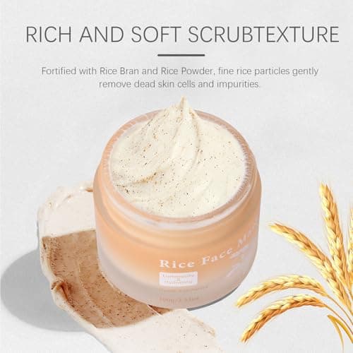 Bmrewax Rice Face Mask, Gentle Exfoliating Wash Off Facial Mask for Dull, Rough Skin, Pore Clearing, Remove Dead Skin Cells for All Skin Types 3.53 Fl Oz - Thumbnail 5