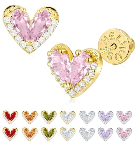 Helirose Heart Stud Earrings for Women, S925 Sterling Silver Posts 14K Gold Plated, Hypoallergenic Jewelry, Gift Box & Message Card, Perfect Valentine's Day Gift for Her - Image 1