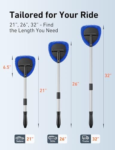AstroAI Windshield Cleaner Tool, Car Interior Detailing Cleaning Kit with Extendable Handle and 4 Upgraded High-Density Reusable Microfiber Pads, Auto Glass Wiper Brush Kit for Cars, Blue, 15.9in-21in - Thumbnail 2