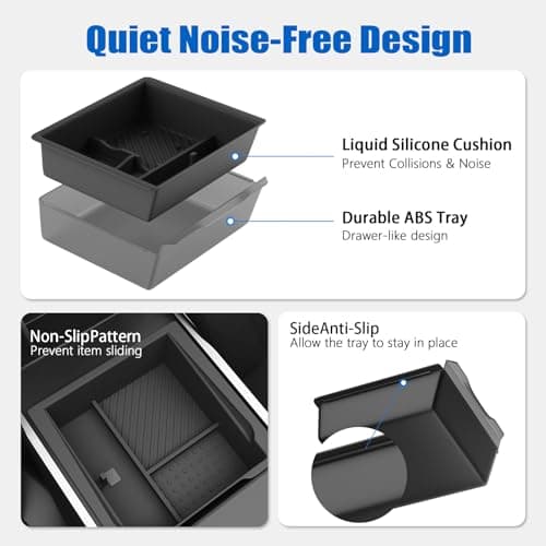 Lumlazni Center Console Organizer Fit For Tesla Model Y Juniper（2025-2026）& Model 3 Highland （2024-2026） Double Layer Silicone Slide Smoothly New Model Y/3 Accessories, 6 Pcs - Thumbnail 4