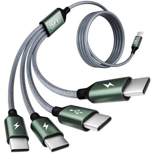 USB C to USB C Cable, Multi Charging Cable with 4 Type-C Connectors, 4 in 1 Charger Cord Type C, Multiple Charger Cord for iPhone 17/16/15, iPad,Galaxy S24/23, Switch, Power Bank, Tablets [5FT]