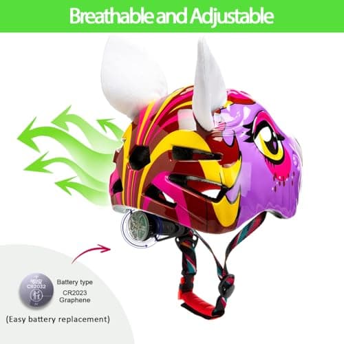 Unicorn Toddler and Kids Bike Helmet Adjustable and Multi-Sport for Child Boys and Girls.for Bicycle Skateboard Skating Scooter Helmet with Rear Light - Thumbnail 6