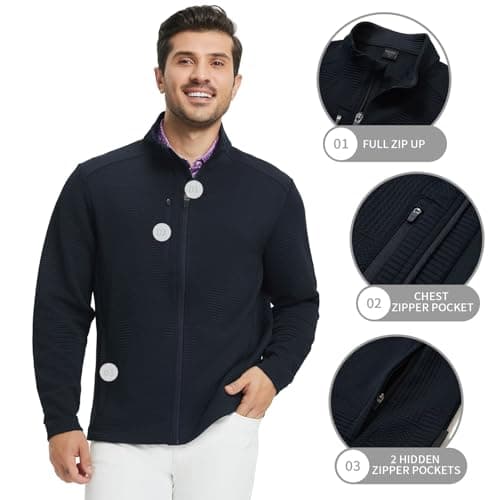 M MAELREG Mens Golf Jackets with Chest Pocket Loose Fit Zip Up Long Sleeve Windproof Warm Sports Golf Winter Jacket - Thumbnail 4