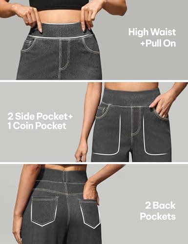 AVAMO Wide Leg Stretchy Jeans for Women Baggy Pull On High Elastic Waist Sweatpant Jeans Trendy Straight Denim Pants Grey - Thumbnail 4