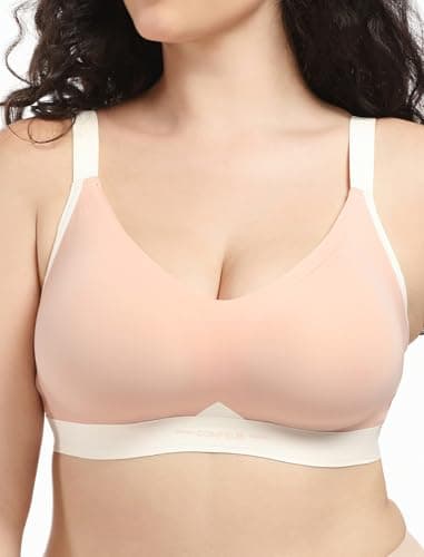 COMFELIE Wireless Bra Seamless No Underwire Lined Padded Deep V Neck Lightweight T-Shirt Bra for Big Bust Support - Image 1