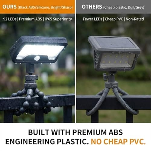 CVchancin Solar Motion Lights Outdoor with 360° Flexible Tripod USB and Solar Powered 92 LED Super Bright 600LM Motion Sensor Light IP65 Waterproof for Fence Yard Patio Garden RV Camping (2) - Thumbnail 5