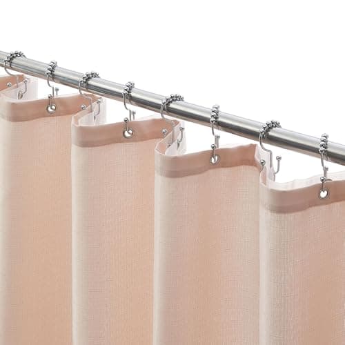 Lameirose 3 in 1 Shower Curtain Set, Pink Shower Curtain and Liner Set with 12 Double Sided Shower Curtain Hooks, Cloth Shower Curtains for Bathroom,Waterproof, 72" W*72" H - Image 1