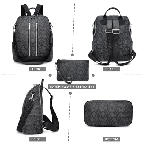 VANSARTO Backpack Purse for Women Vegan Leather Travel Backpack with Wristlet, Designer Convertible Shoulder Bag Satchel Handbag, Lightweight Fashion Backpack with Wide Strap (Black) - Thumbnail 2