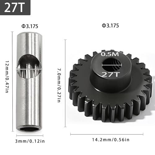 0.5M Pinion Gear 27T Hardened Steel 3.175mm Bore with 2.3mm Adapter, Precision Motor Gear for ARRMA 1/14 Typhon 1/16 Mojave 1/18 Granite, Losi 1/12, 0.5Mod Gear 13T-27T for HOBBYWING Motors - Thumbnail 2