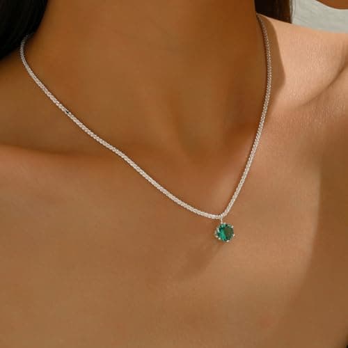 Alegend Diamond Necklaces 14K Sliver Plated Emerald Birthstone Mothers Dainty Cubic Zirconia Pendant Birthday Gifts Jewelry - Thumbnail 5