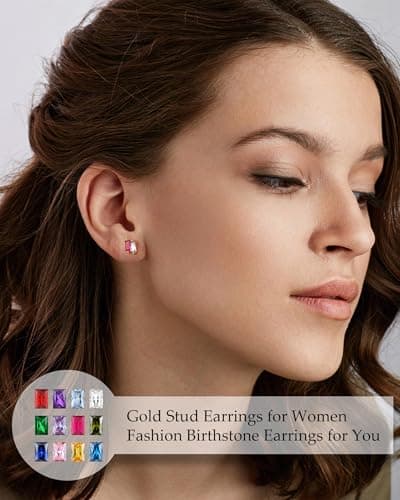 Sistble Birthstone Earrings for Women 14K Gold Plated Stud Earrings April October Birthday Gifts Pink Tourmaline Earrings 21st 16th Birthday Gifts for Women Anniversary Christmas Gift - Thumbnail 2