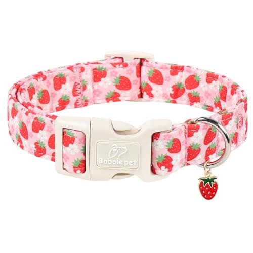 Babole Pet Strawberry Dog Collar Summer Pink Girl Dog Collars for Medium Dogs - Lightweight Adjustable Cute Female Dogs Everyday Collar with Safety Buckle M