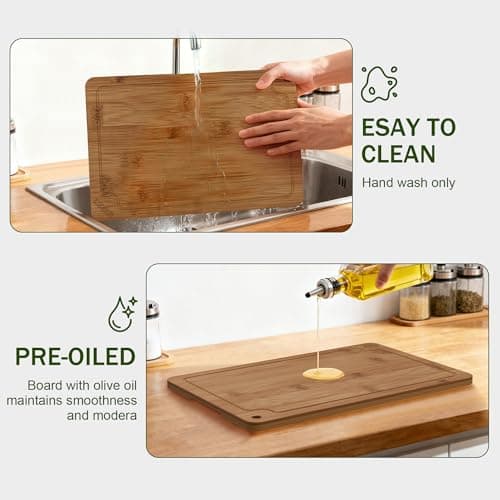 Bamboo Cutting Boards for Kitchen, Wood Cutting Board Set with Juice Grooves & Built-in Handles, Large Medium Small Chopping Board for Meat, Vegetables, Fruit - Thumbnail 6