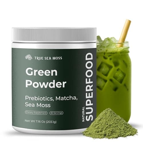 TrueSeaMoss Super Greens Powder with Matcha for Digestive & Gut Health – 25 Superfoods with Probiotics, Prebiotics, Enzymes & Sea Moss – Vegan Superfood Powder for Bloating & Regularity - 30 Servings - Image 1