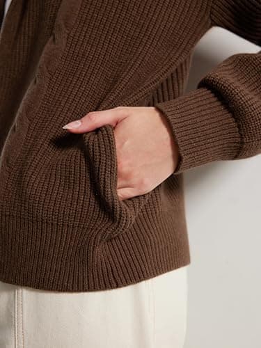 SUUKSESS Women Chunky Knit Cashmere Blend Sweaters Zip up Oversized Hoodies Cardigan with Pockets Long Sleeve Fall Jackets Outerwear (Brown, XL) - Thumbnail 4