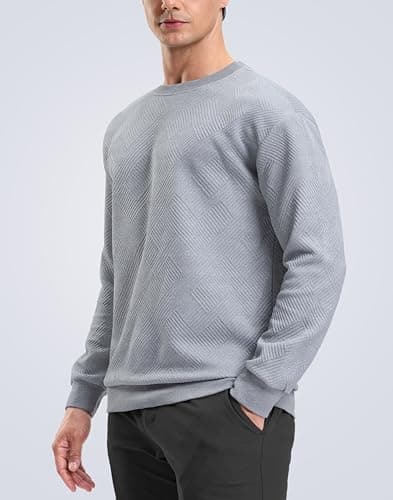 G Gradual Mens Sweatshirt Geometric Textured Crewneck Sweater Long Sleeves Casual Dressy Pullover Shirts, Heather Grey, M - Thumbnail 2