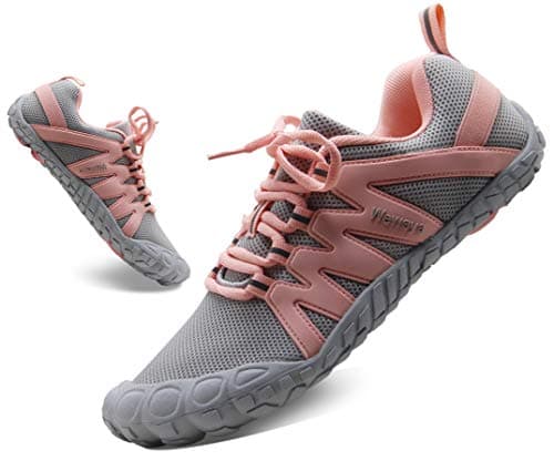 Weweya Barefoot Shoes Women Minimalist Running Five Finger Cleat-Less Bike Shoes Cycling Bicycle Outdoor Training Fitness Camping Bunion Gray Pink US Size 9 9.5 - Image 1