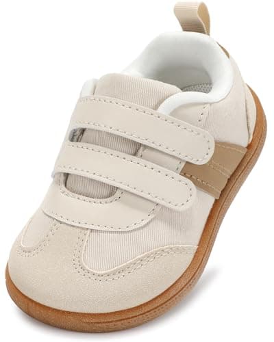 noorkiz Toddler Wide Toe Box Shoes, Boys and Girls Barefoot First Walking Shoe Kids Fashion Sneaker Non-Slip Zero Drop Comfortable Beige Brown Infant 3 - Image 1