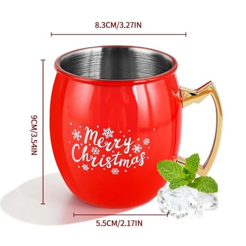 TJ Moscow Mule Mugs Set of 4, 12 oz Christmas Moscow Mule Mugs with 304 Stainless Steel Lining and Gold Brass Handles for Drinking Water & Cocktails Juice, Beer, Bars, Parties,4 color - Thumbnail 3